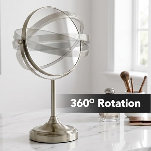 OVENTE 7" Tabletop Magnifying Makeup Mirror, Nickel Brushed MNLCT70BR1X7X | Double Sided Vanity Standing Mount Mirror with 1X/7X Magnification, 360° Rotation, Perfect for Dresser Bedroom Office Desk