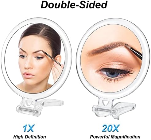 20x Magnifying Mirror, Travel Handheld Mirror - 2-Sided with 1X 20X Magnification Adjustable Handle, Portable, Small, Girl Women Mother's Gift