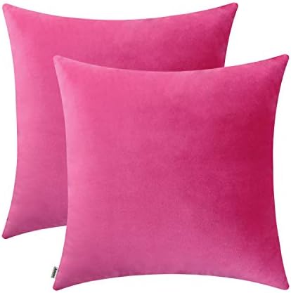 Jeneoo Comfy Soft Thick Velvet Throw Pillow Cases for Sofa Couch, Decorative Solid Square Cushion Covers for Bedroom Car (Hot Pink, 18 x 18 Inches, 2 Pieces)