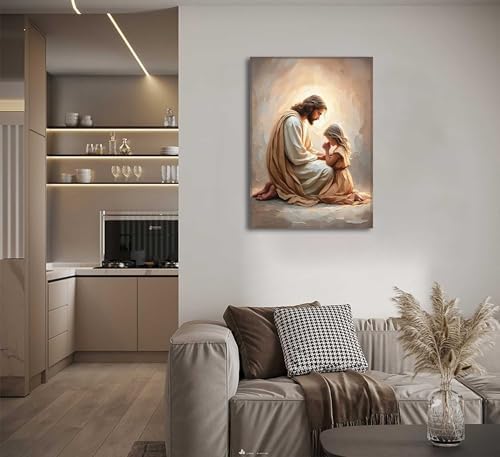 Jesus Wall Art with Girl Praying, Christian Canvas Print, Framed, 16x24 in | Faith-filled imagery brings comfort and hope to bedrooms, prayer rooms, churches, nurseries, or quiet reflection spaces.
