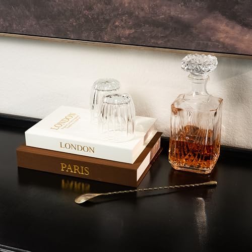 Decorative Books with Storage (Dark Brown/Beige) – Set of 2 Faux Linen Book Boxes with Gold Stamped Covers – Enhance Your Coffee Table, Bookshelf – Hidden Storage for Photos, Keepsakes, and Jewelry