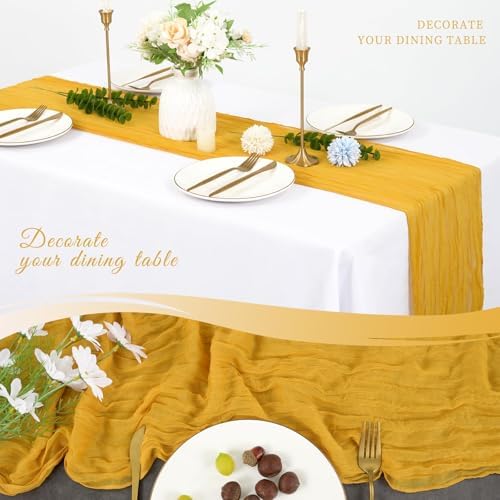 10 Pack Cheesecloth Table Runner 17 x 108 Inch, Gold