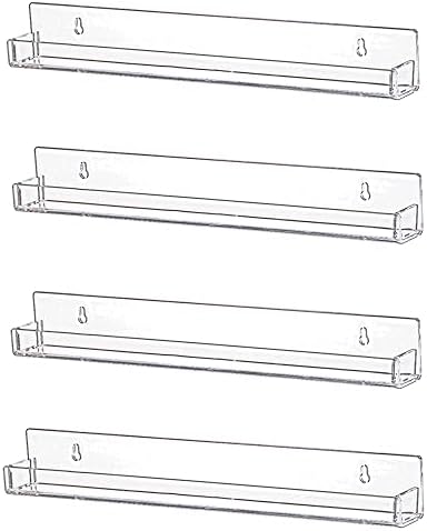 IEEK 4 PCS Floating Invisible Kids Bookshelf Wall Mounted Nail Polish Rack,Clear Acrylic Picture Ledge Vinyl Record Display Shelf Nail Polish Holder with Removable Anti-Slip End Inserts,15 inch