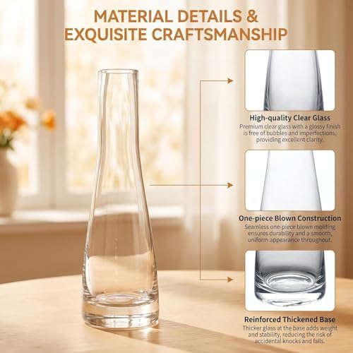 Erioctry Single Bud Vase Hand-Made Blown Art Bud Glass Vase Clear Glass Flower Vase Single Stem Vase Container for Home and Office Décor Centerpiece for Wedding Party Event