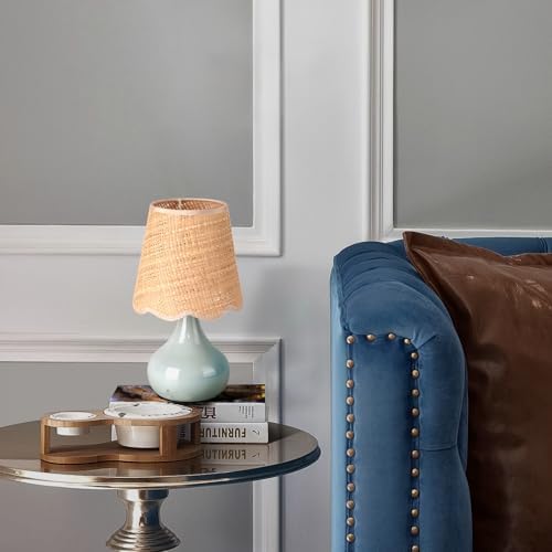Blue Small Touch Control Table Lamp for Bedroom, Blue Bedside Lamps for Nightstand,Cute Mini Small Table Lamps for Small Spaces with Scalloped Shade for Kitchen Counter,Bookshelf,Living Room