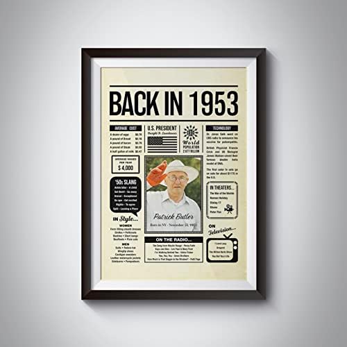 Personalized 72 year old birthday gifts - Back in 1953 Poster - Centerpiece Table Decorations 72nd Birthday Party - Custom Born in 1953 Newspaper Vintage Poster for Men, Women