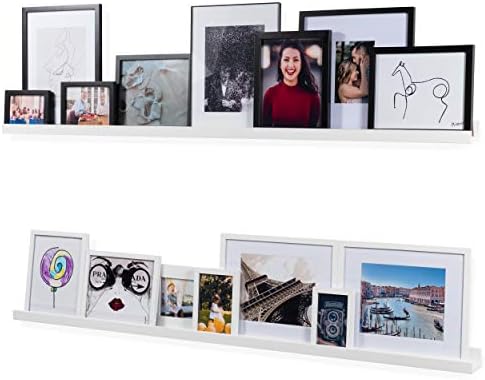 Wallniture Denver White 60 Inch Floating Shelves for Wall, Narrow Picture Ledge Shelf Set of 2,Wood Long Wall Shelves