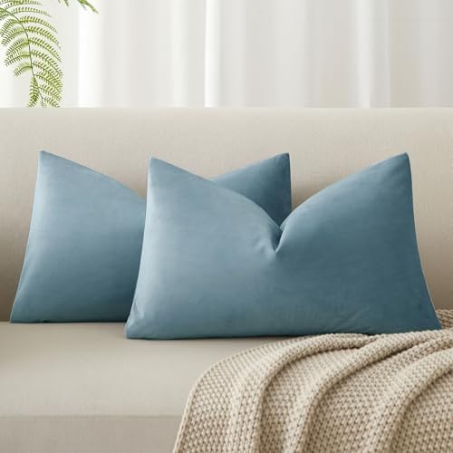 JUSPURBET 12x20 Lumbar Velvet Throw Pillow Covers Set of 2,Light Blue