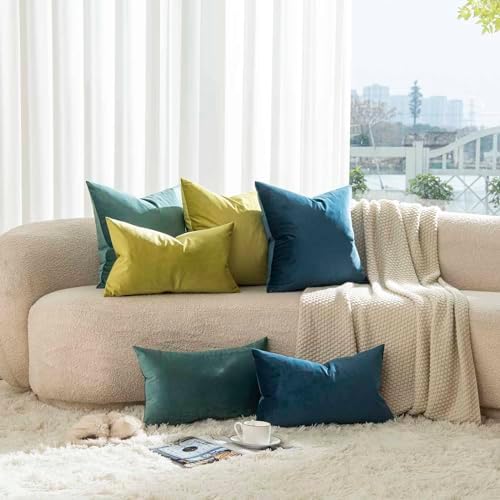 Throw Pillow Covers Set of 2 for Couch Velvet Cushion Cover 14x14,Emerald