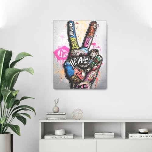 Banksy Motivational Wall Art Street Graffti Inspirational Wall Decor Hands Canvas Prints Painting Finger Artwork Decorations for Bathroom Bedroom Living Room Framed Gifts 16"x20"
