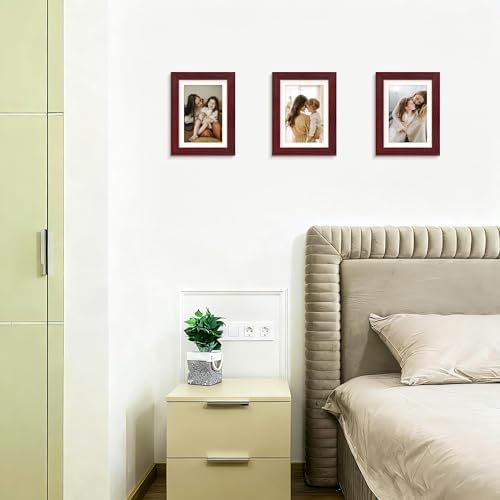 Picrit 5x7 Picture Frame Set of 12, Gallery Wall Frames, Dark Red Wood