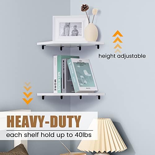 Fun Memories Corner Shelf Wall Mount, Floating Corner Shelves, Set of 4 Corner Wall Shelf Organizer, Rustic Wood Wall Storage Display Shelves for Living Room Bedroom Bathroom Kitchen, Rustic White