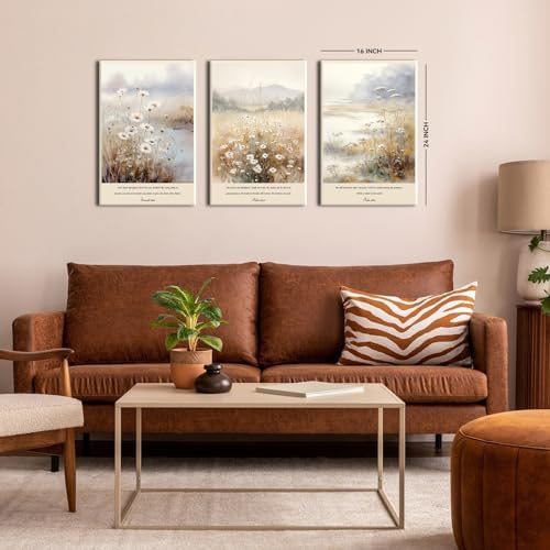 Religious Wall Art Scripture Canvas Wall Prints for Church Bible Verses Painting Picture Wall Decor Jesus Biblical framed Canvas Painting Nature Wildflower Poster for Living Room Bedroom 16x24 3Pcs