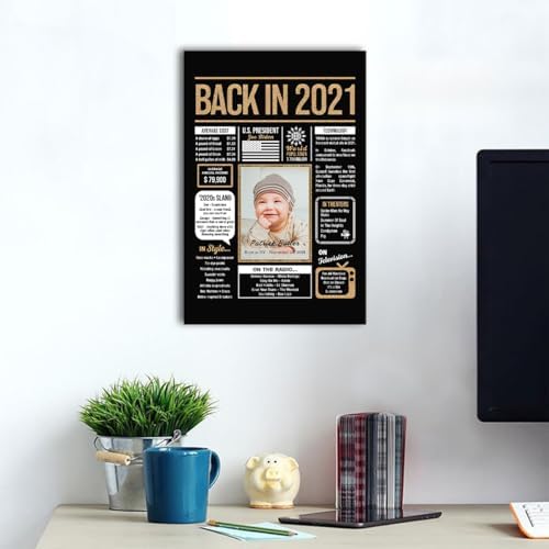 Hexadecor Personalized 4th Birthday Party Decorations Boys, Girls - Custom Gifts Idea For 4 Years Old, Back In The Year You Born Newspaper For 4th Birthday Poster No Frame Black Gold
