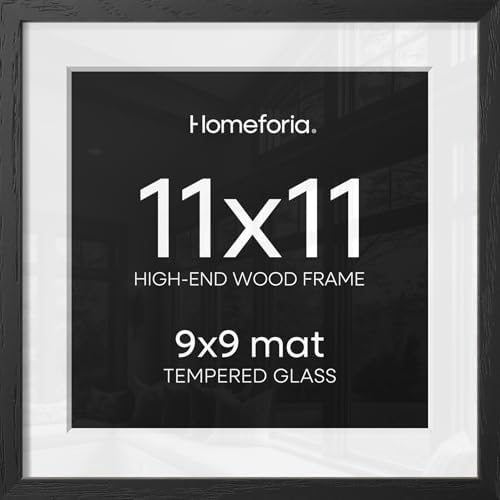 Homeforia 11x11 Black Oak Picture Frame, High-End Wood, 9x9 Mat, Glass