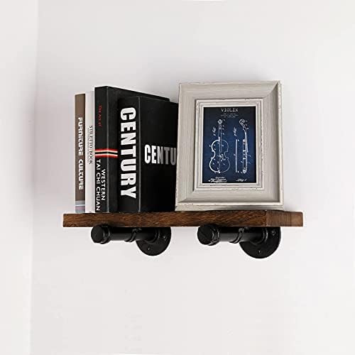 Wall Mounted Floating Shelves, Floating Shelves with Industrial Pipe Brackets Set of 2 Rustic Wood Storage Shelf for Bedroom Living Room Bathroom Kitchen Office and More (2, Brown)