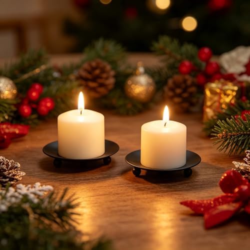 Hosley Set of 2 Black Iron Pillar Candle Holder Plates, 4-Inch Round Decorative Trays for Pillar Candles, Home Décor, Weddings & Special Occasions