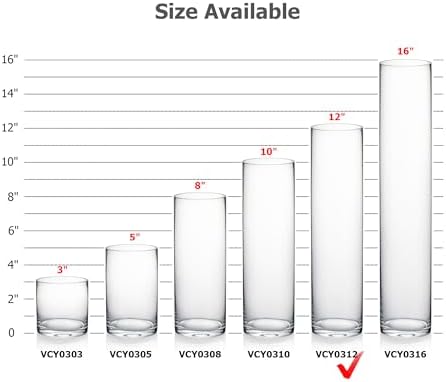 WGVI Quality Thick Weighted Clear Cylinder Glass Vases, 3" W x 12" H, Skinny Bud Vase Narrow Floral Bouquet Flower Arrangements Storage Container Candle Holders Decorative Accents, 6 Pieces