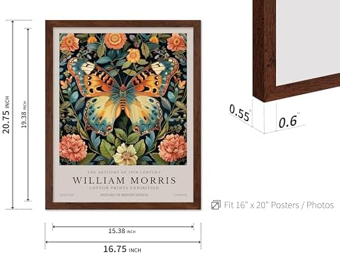Poster Master William Morris Poster - Butterfly Print - Botanical Art - Flower Art - Exhibition Artwork - Animal Creation - Floral Piece - Aesthetic Illustration - Office or Living Room Decor - 16x20 Brown Framed