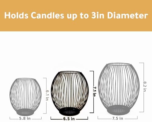 OLEEK Small Outdoor Candle Holders for Patio - Pillar Candle Holder - Black Wire Candle Holder for Table Centerpiece - Iron Lantern Decorative Candles - Farmhouse Decor Fireplace Metal Candle Holders