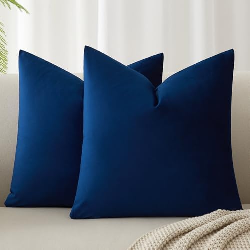 16x16 Velvet Throw Pillow Covers Set of 2 for Couch Sofa Bed,Navy Blue