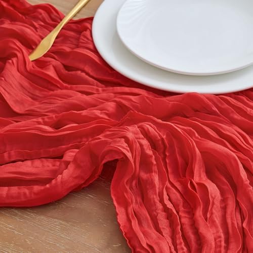 Asee'm 3pcs Red Cheesecloth Table Runner Christmas 10FT Boho Rustic Gauze
