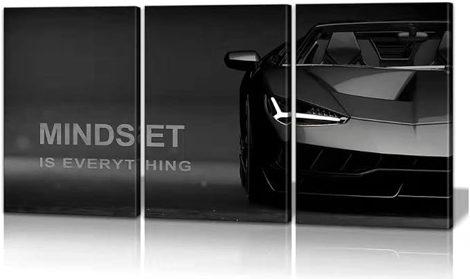 KAWAHONE Motivational Canvas Wall Art Lamborghini Posters Prints Entrepreneur -Mindset is Everything-Office Decor Set 3 Pieces Motivational Wall Art Canvas Print Inspirational Quote Ready to Hang