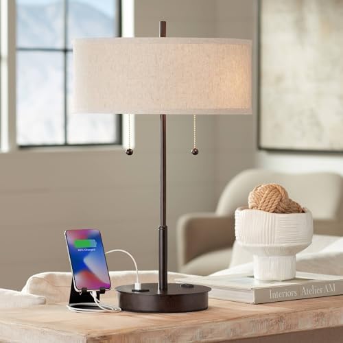 Nikola 23 1/2" High Table Lamp USB and Outlet Bronze Brown Modern