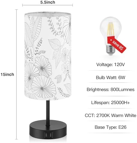 Bedside Touch Lamp with 2 USB Ports, Modern 3 Way Dimmable Small Lamp with Flower Fabric Shade, Nightstand Lamp for Living Room Bedroom Office End Table Dorm Room Kids Reading(E26 LED Bulb Included)