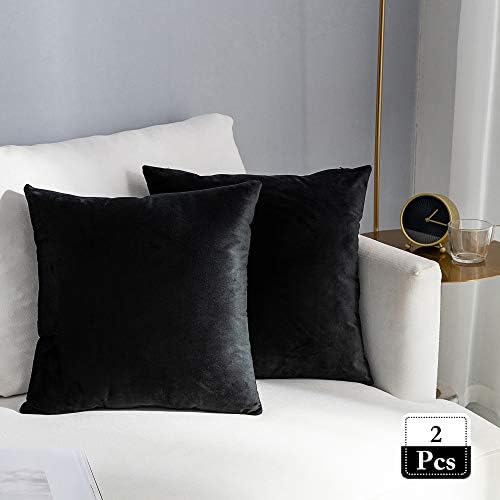 Stellhome Pack of 2 Cozy Velvet Pillow Covers Square Decorative Cushion Covers for Bed Couch Sofa Bench, 22 x 22 inch (55 x 55 cm), Black