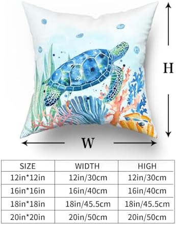 Giwawa Coastal Ocean Pillow Covers Set of 2, Sea Turtles Seahorse Decorative Throw Pillow Cases 20"x20", Watercolor Marine Animals Double Sided Square Cushion Covers for Sofa Couch Bed Car