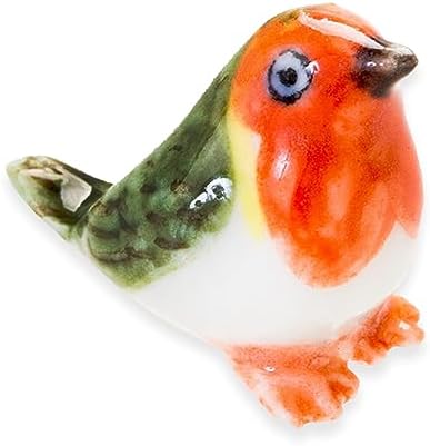 WitnyStore Tiny ⅜ Inch Looking up European Redbreast Robin Bird Figurine - Miniature Hand Made Ceramic Birds Aves Colorful Porcelain Feathered Animals Cute Decorative Collectible Figures Décor Gifts