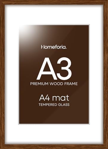 Homeforia A3 Brown Oak Picture Frame, High-End Wood, A4 Mat, Glass