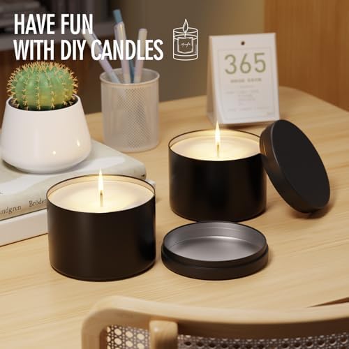 Empty Candles Tins 4 oz Candle Jars 24 pcs Candle Containers for Candle Making with Lid (Black-4oz)