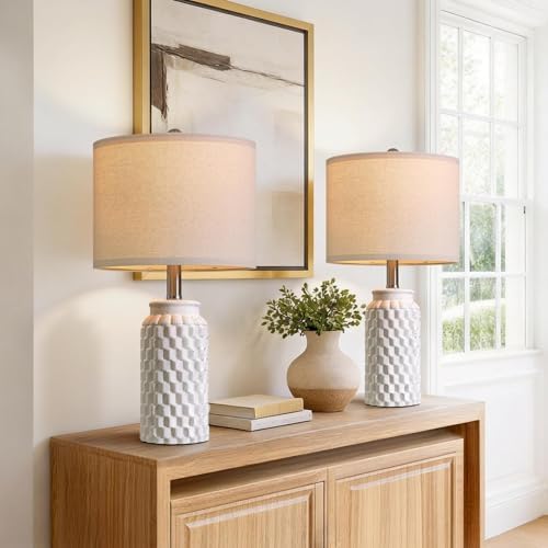 USumkky 20.5" Ceramic Table Lamps Set of 2 - Modern Farmhouse & Boho Style, Bedside Nightstand Lamps for Bedroom, Living Room End Table Lamps, Small Desk Lamp(Matte White)