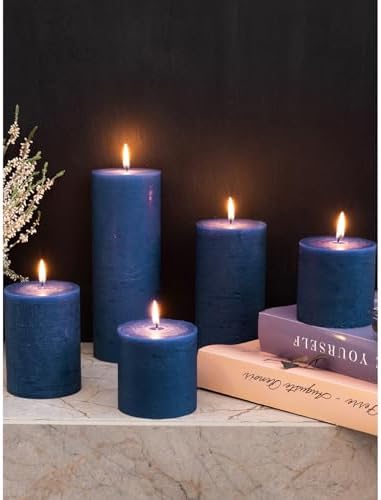 CANDWAX 3x4 inch Pillar Candles Set of 3 – Unscented Dripless Rustic Dark Blue Candles for Room Decor, Weddings, Centerpieces