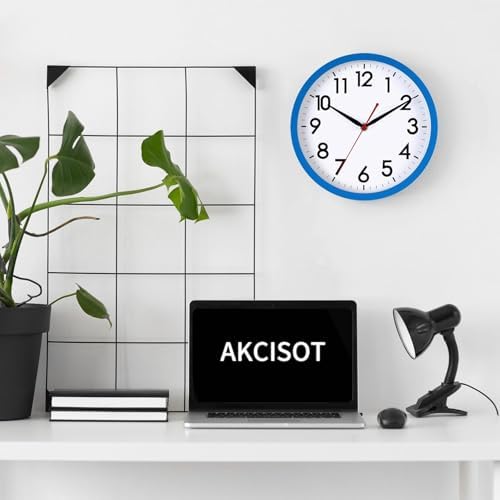 AKCISOT 12 Inch Wall Clock, Silent Battery Operated Analog Clock, Blue | Office | Kitchen | Living Room | Classroom | Easy-to-read Numbers