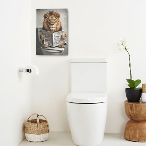 Funny Lion Bathroom Wall Art Cute Lion Toilet Wall Decor Pictures Animal Bathroom Canvas Prints Painting Home Decorations Restroom Artwork Ready to Hang Framed Gifts 16"x24"
