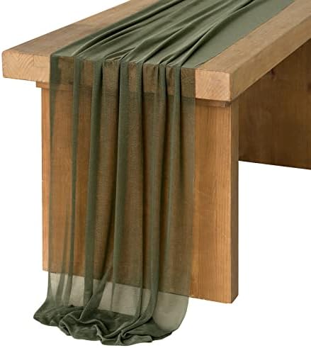 Ling's Moment 14Ft Emerald Green Table Runner, Sheer Chiffon Table Runners