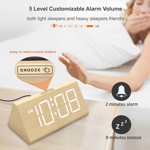 DreamSky Wooden Digital Alarm Clock for Bedrooms Desk with Large Numbers