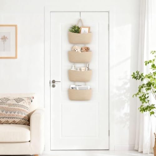 Dahey Over The Door Hanging Basket Storage 4-Tier Woven Wall Basket, Jute