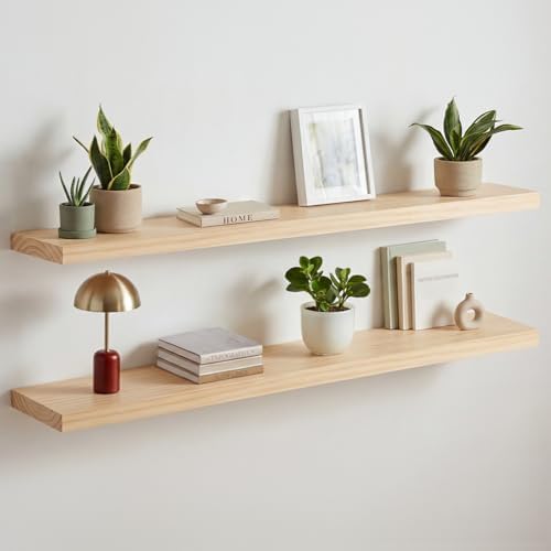 Homeforia 48 Inch Floating Shelves, High-End Solid Pine Wood, Set of 2