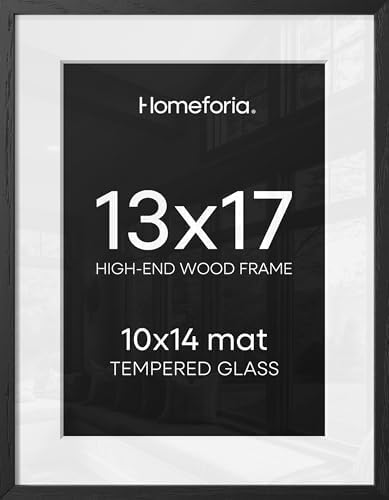 Homeforia 13x17 Black Oak Picture Frame, High-End Wood, 10x14 Mat, Glass