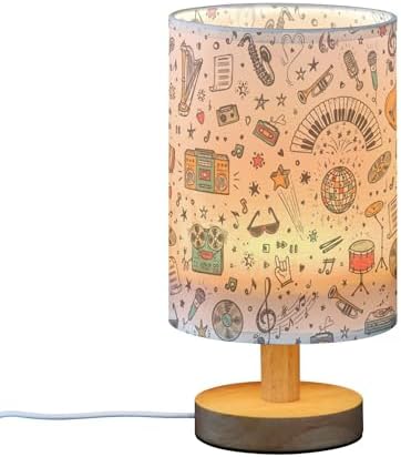Table Lamp Music Pattern Musical Instrument Musical Notes Nightstand Lamp with Wood Base Fabric Lamp Shade Bedside Desk Lamp for Living Room Bedroom Kids Room Office