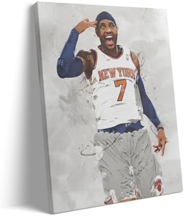 Carmelo Anthony Basketball Canvas Wall Art, Sports Player Poster, 8x10 Inch | Abstract splash ink athletic artwork, motivational sports wall decor for teen boys room, bedroom, living room, gym or office