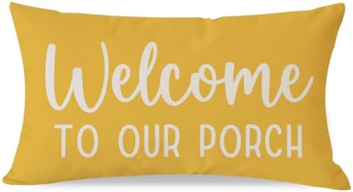 PANDICORN Farmhouse Throw Pillow Covers 12x20 Inch Welcome to Our Porch Yellow Outdoor Spring Summer Patio Decorations Lumbar Decorative Cushion Case for Home Couch Front Porch Decor