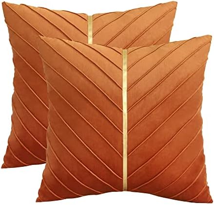 Velvet Throw Pillow Covers 24x24 Pack of 2 Gold Decor Burnt Orange
