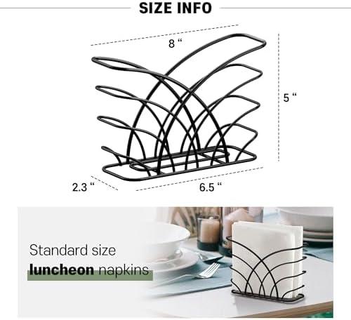 Napkin Holder for Table, Black Iron Upright Paper Dispenser
