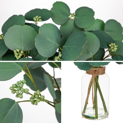 Artificial Eucalyptus Stems Fake Plants in Glass Vase with Faux Water