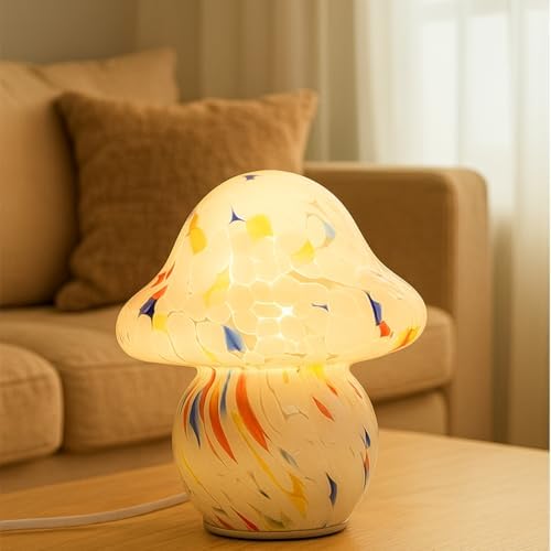HEQET Mushroom Lamp for Bedroom,Mid Century Modern Lamp for Nightstand, Dimmable Retro Egg Tart Bedside Small Lamps,Unique Home Mushroom Decor Aesthetic Cute Table Lamps for Living Room